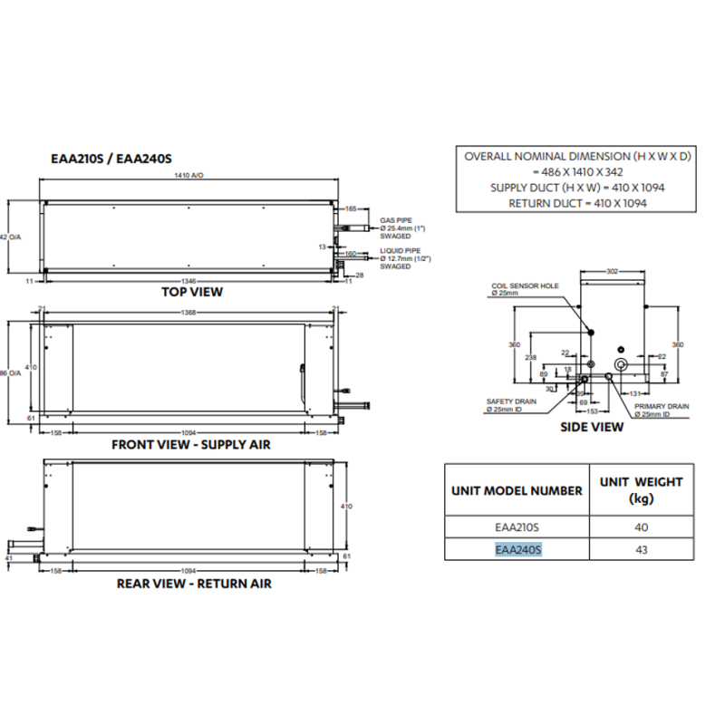 ActronAir Advance CRV210T - EAA210S - EFV210S 19.00kW Two Piece Indoor Split Ducted Air Conditioner System - 3 Phase