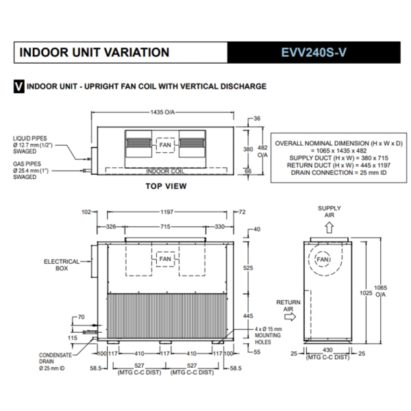 ActronAir Advance CRV240T / EVV240S-V 21.55kW Vertical Indoor Split Ducted Air Conditioner System | 3 Phase